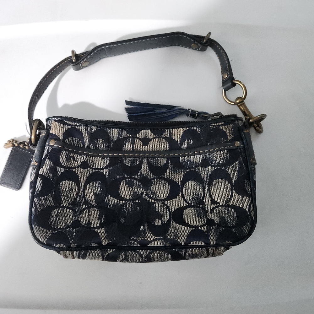 Coach Vintage Metallic Suede Signature Stripe Navy Demi - Picture 2 of 12